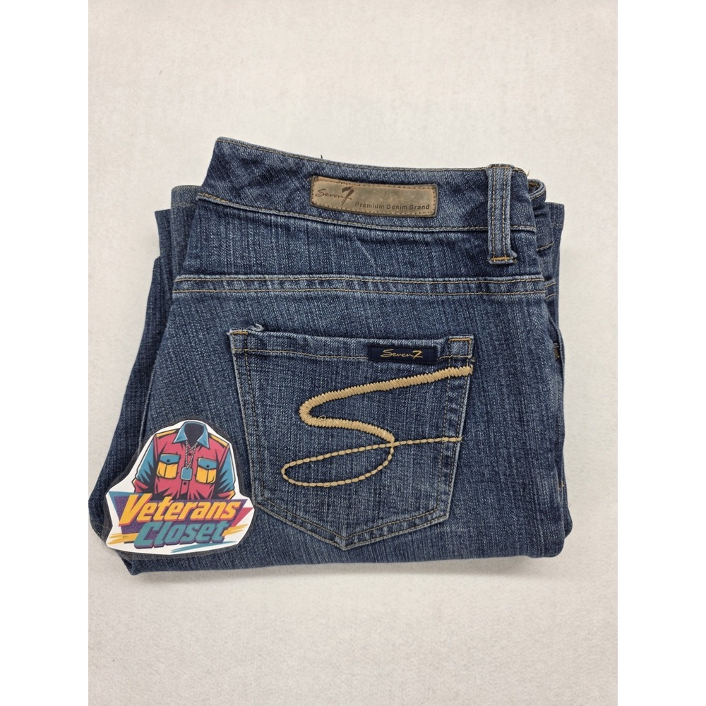 Seven7 Flare Jeans Womens 10 32x30 Medium Wash Mid Rise Stretch Whiskered Denim - Picture 10 of 10